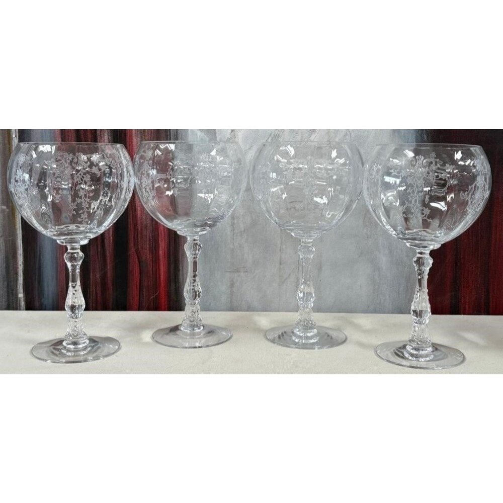 Set Of 4 Fostoria Navarre Clear Magnum Balloon Optic Wine Glasses 148773 - Picture 4 of 6